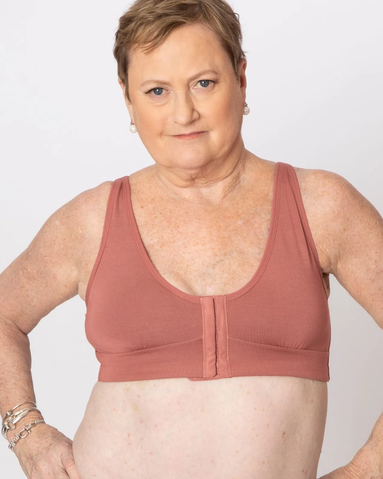 Rora Pocketed Front Closure Bra Bra in Dusty Rose By AnaOno - XS-3X