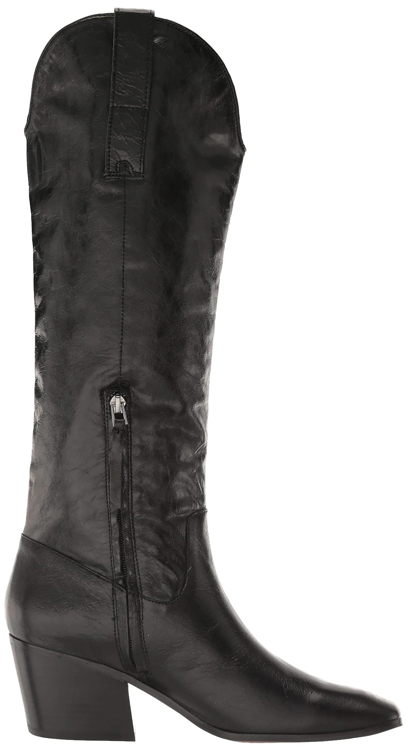 Sam Edelman Britten Black Leather Square Toe Side Zipper Block Heel Western Boot