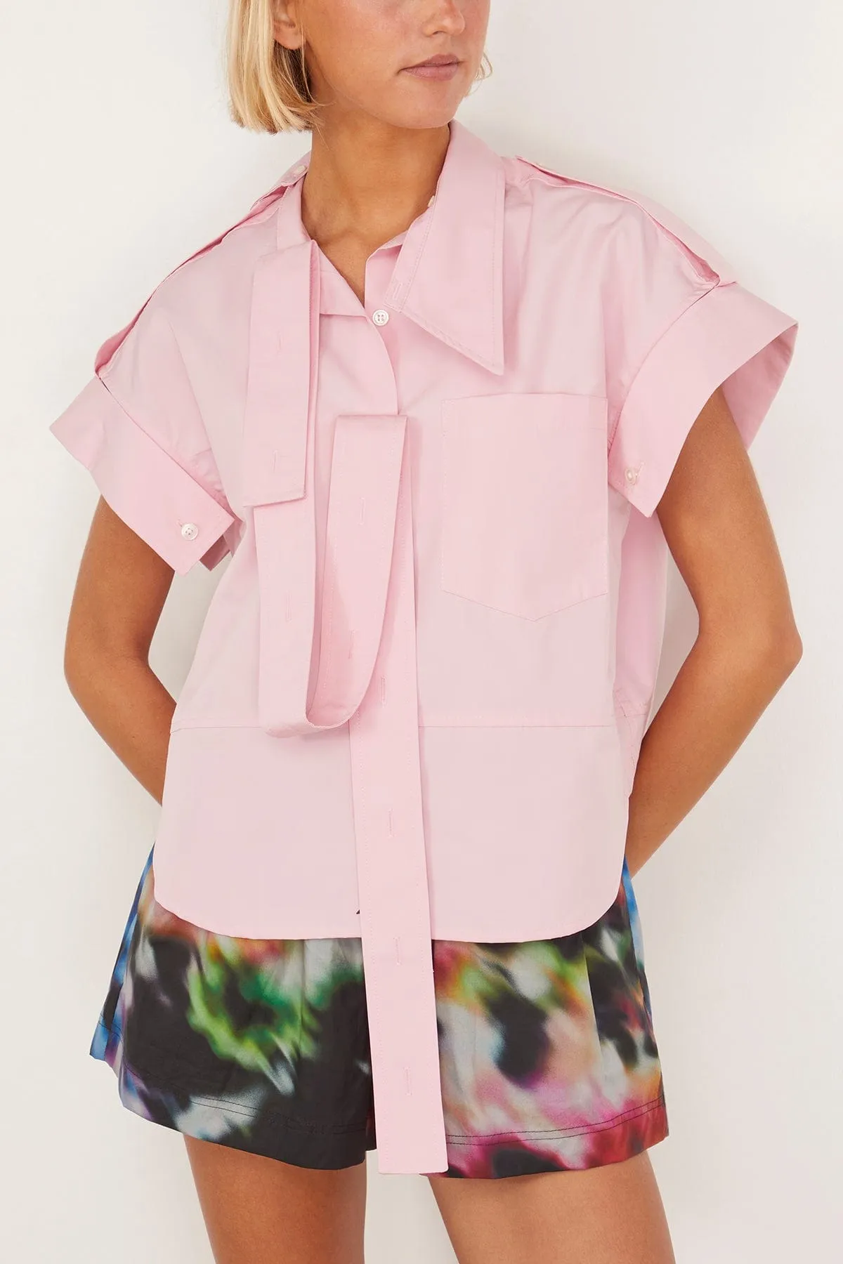 Short Sleeve Deconstructed Shirt in Pink
