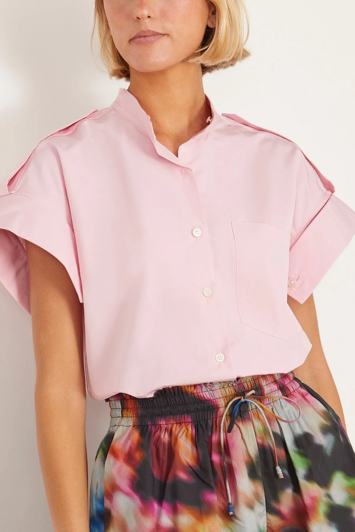 Short Sleeve Deconstructed Shirt in Pink