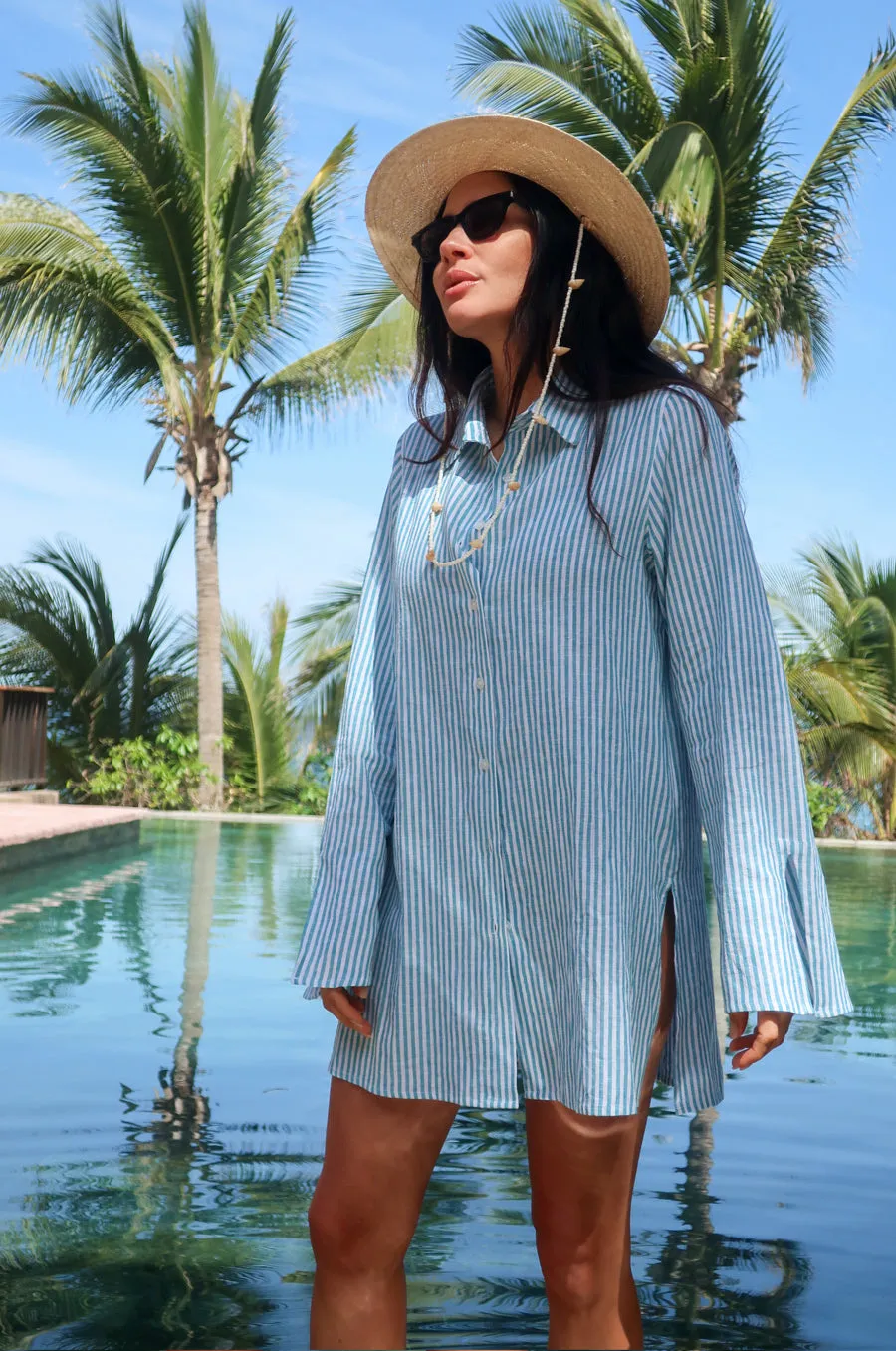 SIDE SLIT TUNIC IN OCEAN STRIPE