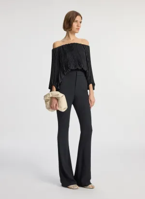 Sienna Satin Pleated Off Shoulder Top