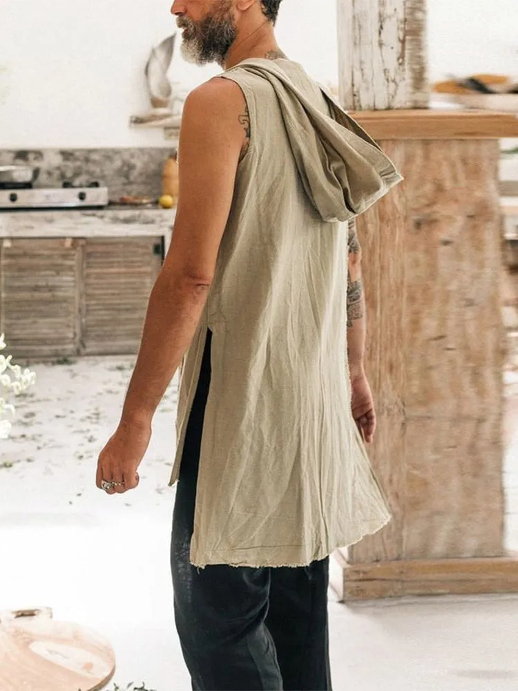 Spring Summer Sleeveless Casual Vest Shirt Men Fashion Hoodie Tank Top Vintage Solid Buttoned Vest Pullover Mens Streetwear