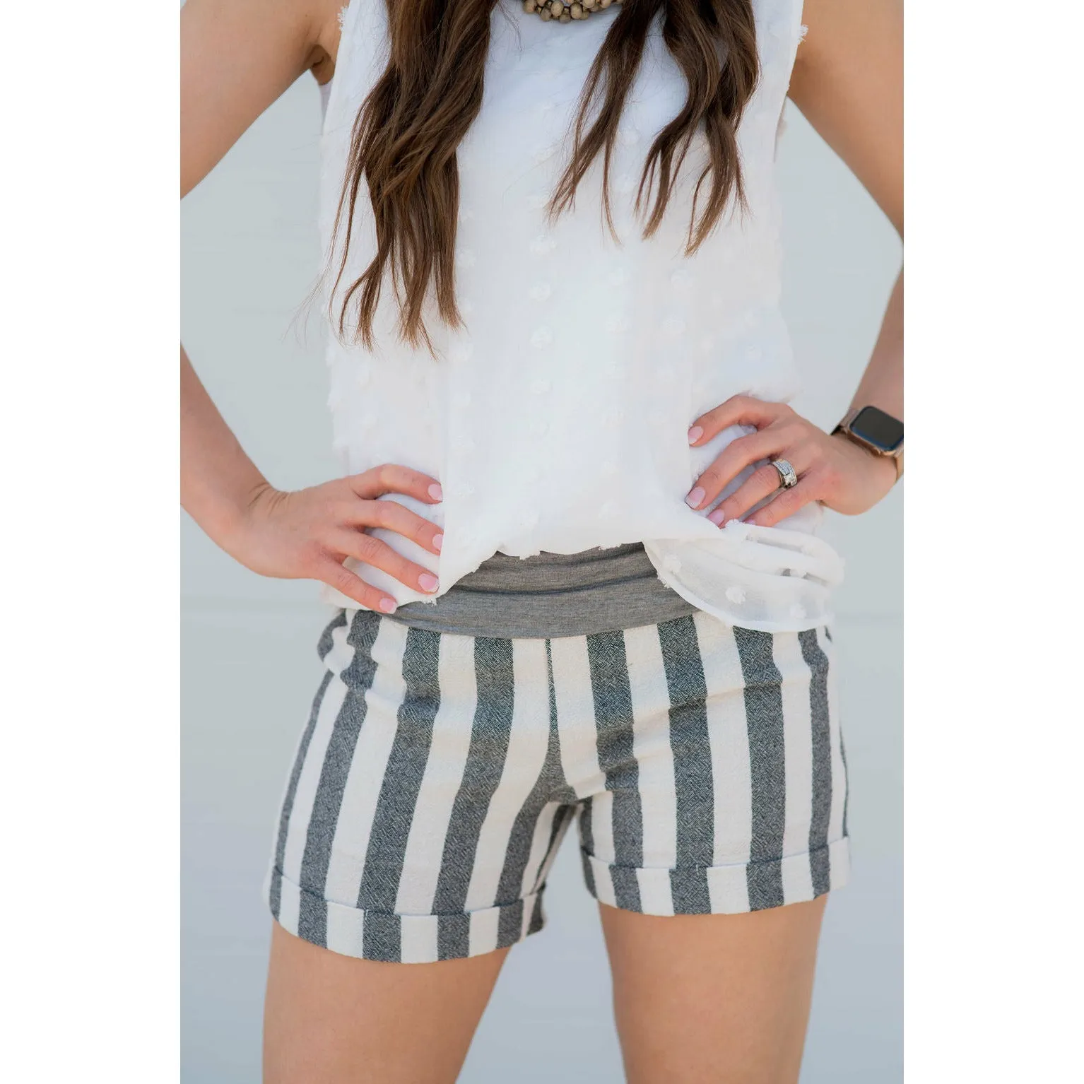 Striped Fold Over Shorts