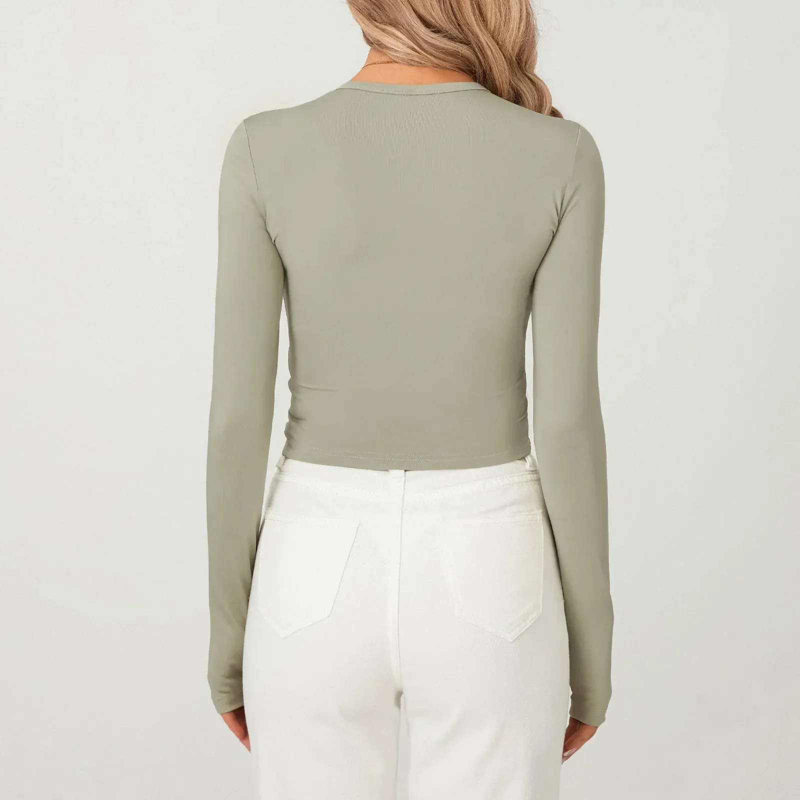Summer Solid Color Long Crew Slim Ladies Crop Thumb Basics Spring T-shirt
