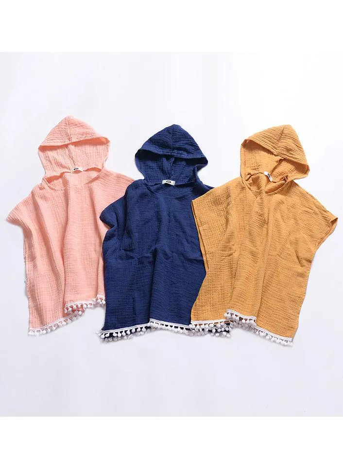 Toddler Kids Baby Summer Beach Wear Hooded Trimmed Poncho