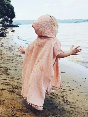 Toddler Kids Baby Summer Beach Wear Hooded Trimmed Poncho