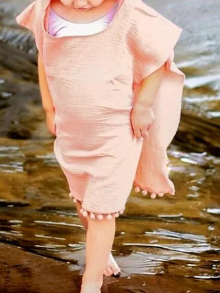 Toddler Kids Baby Summer Beach Wear Hooded Trimmed Poncho