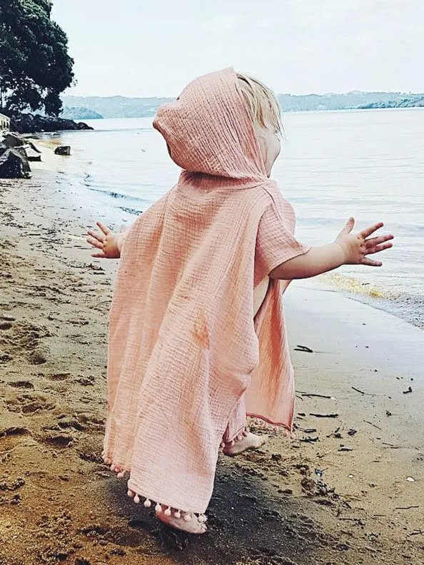 Toddler Kids Baby Summer Beach Wear Hooded Trimmed Poncho