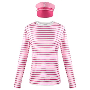 Women and Men Nautical Shirt Couple's Pink Striped Shirt with Sailor Cap Halloween Costume