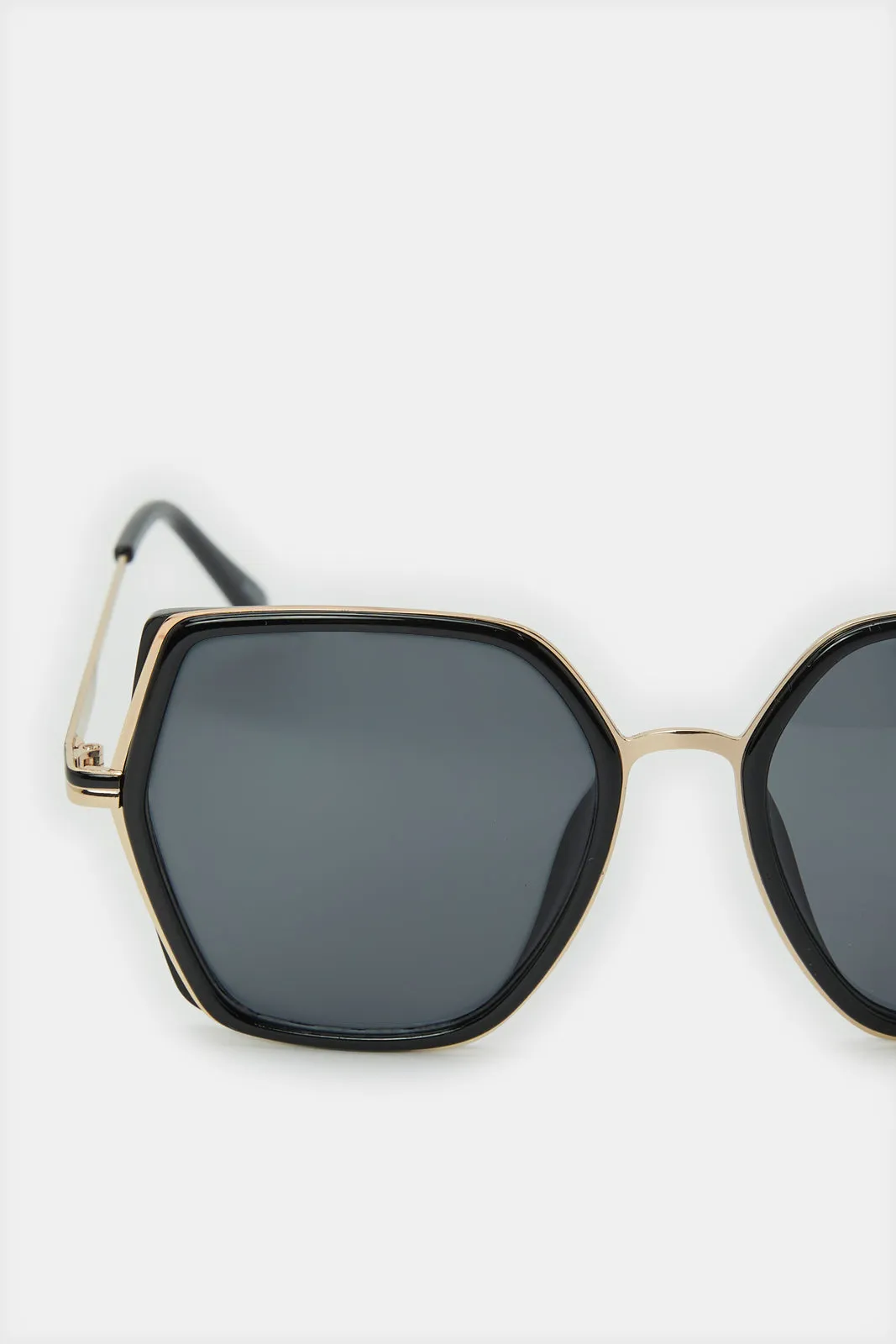Women Black Hexagonal Sunglasses