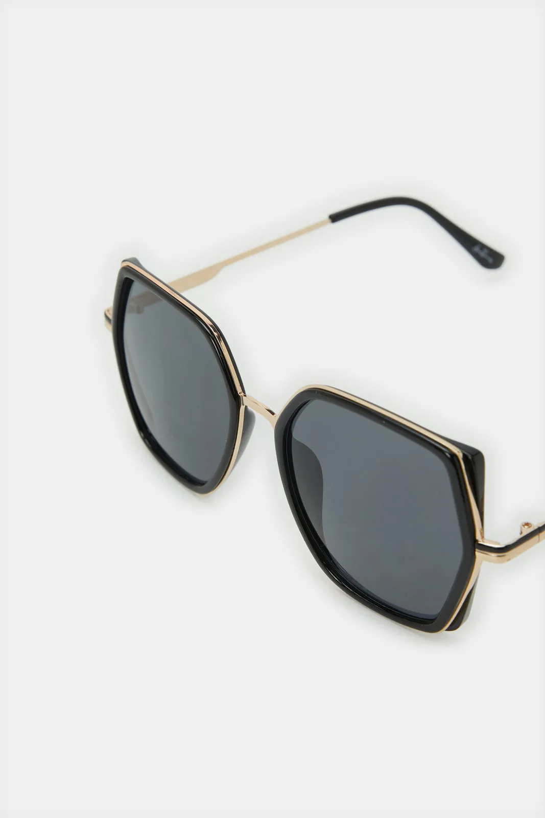 Women Black Hexagonal Sunglasses