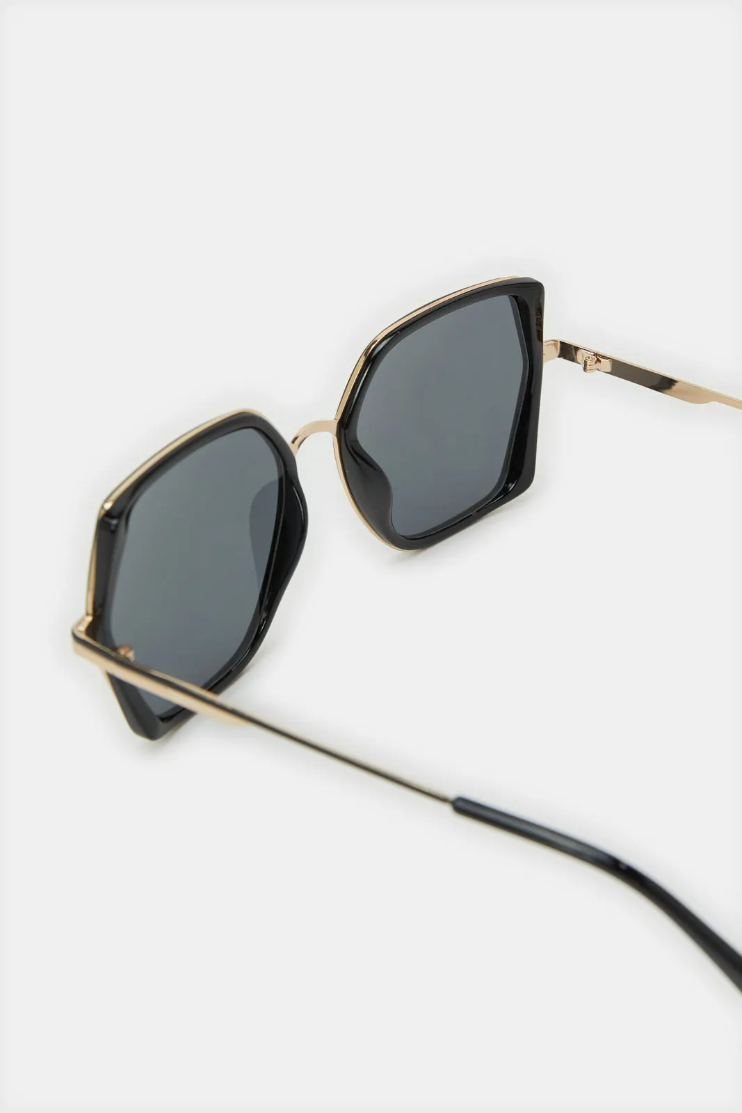 Women Black Hexagonal Sunglasses