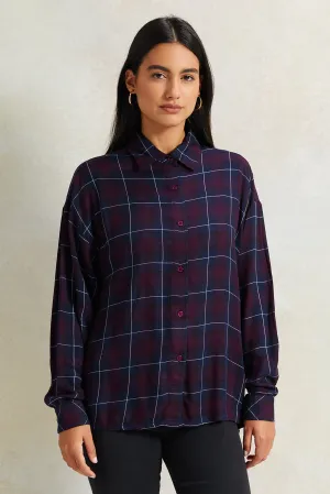Women Navy Fluid Checkered Shirt