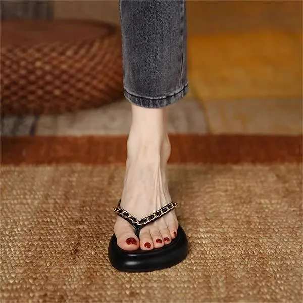 Women's Flat Slide Sandals with Toe Strap 62464090C
