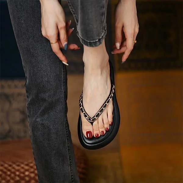 Women's Flat Slide Sandals with Toe Strap 62464090C