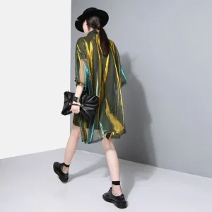 Women's Perspective Three Quarter Sleeves Cardigan With Holographic Colors