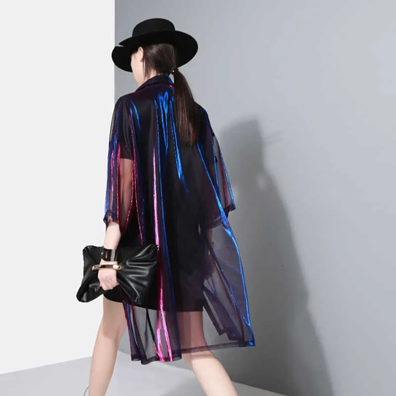 Women's Perspective Three Quarter Sleeves Cardigan With Holographic Colors