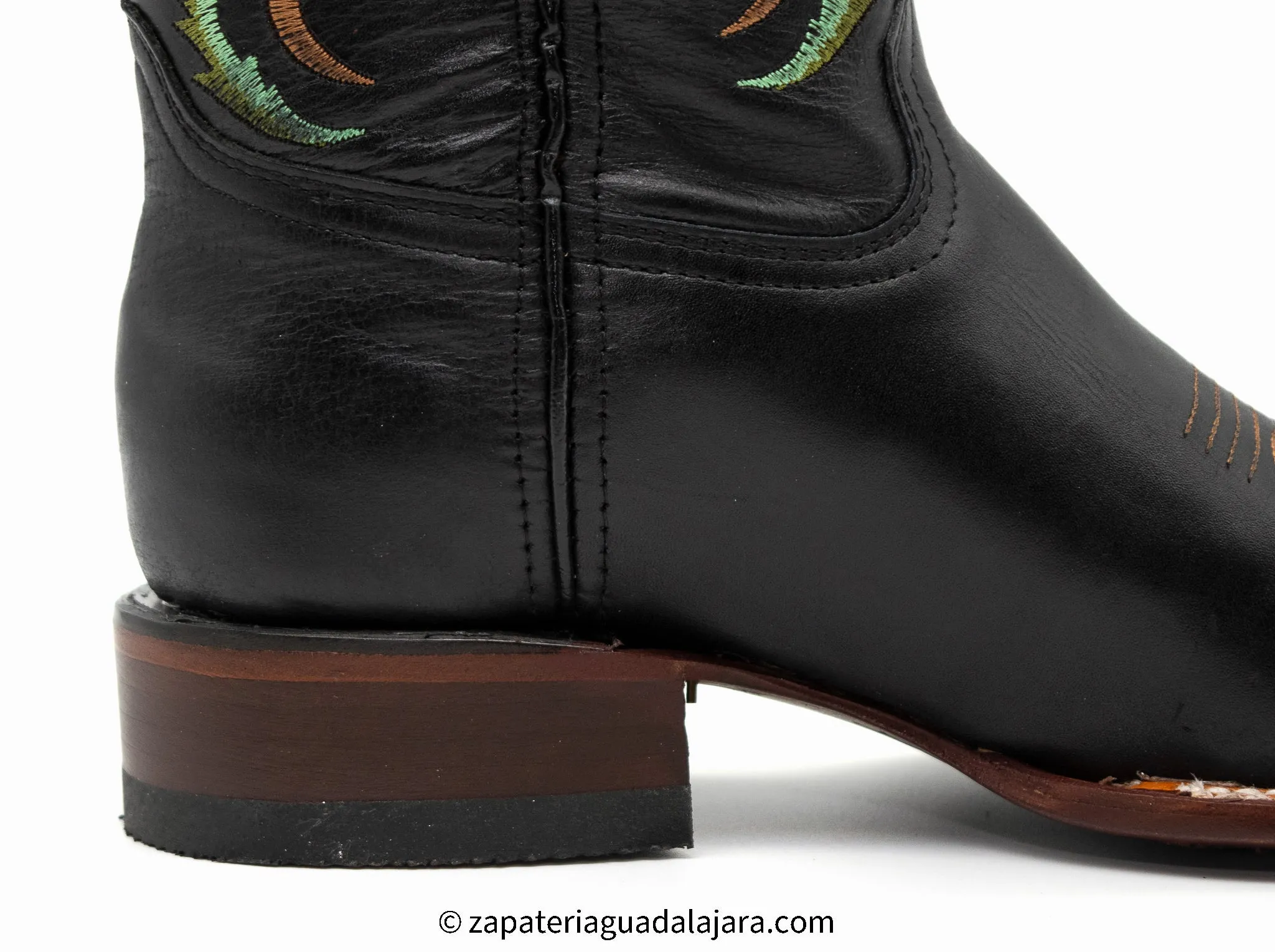 WOMEN'S WIDE SQUARE TOE RED ROSES BLACK LEATHER BOOT -Q322R6205